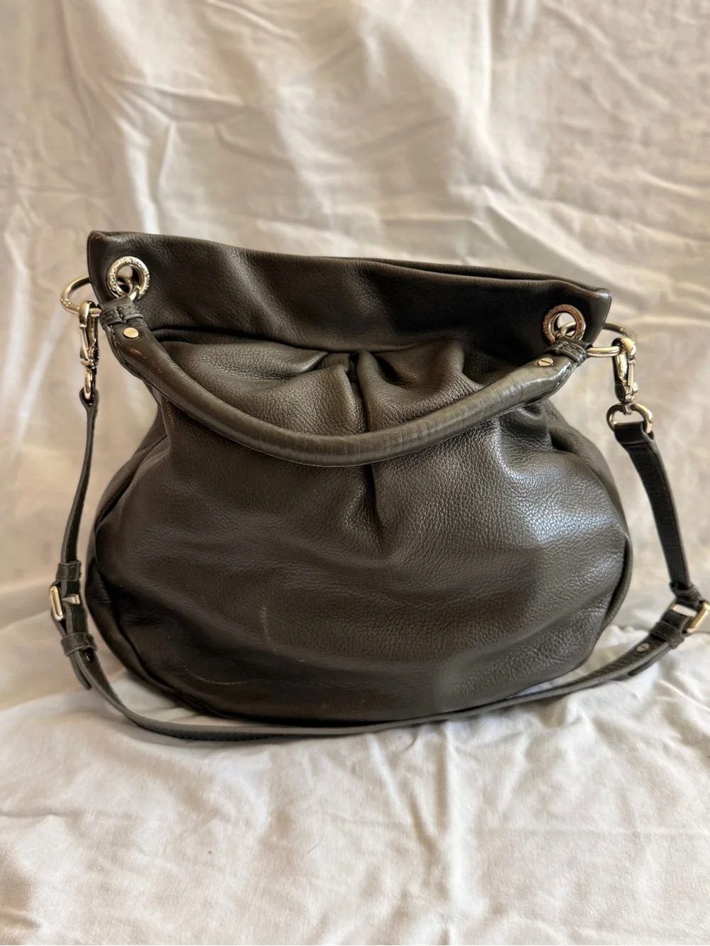 Marc Jacobs Black Pebbled Leather Hobo with Silver Plate